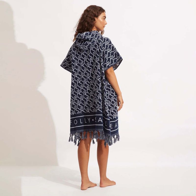 Seafolly FringeBenefits Towel Poncho True Navy